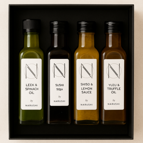 Narushi padažų rinkinys | Azijos padažų rinkinys | Japoniškų padažų rinkinys | Gurmaniškų padažų rinkinys | Padažai dovanoms | dovanu rinkiniai | valgomi dovanu rinkiniai