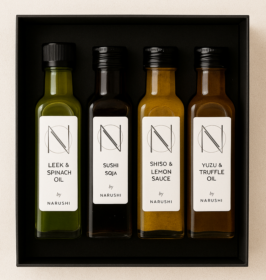 Narushi padažų rinkinys | Azijos padažų rinkinys | Japoniškų padažų rinkinys | Gurmaniškų padažų rinkinys | Padažai dovanoms | dovanu rinkiniai | valgomi dovanu rinkiniai