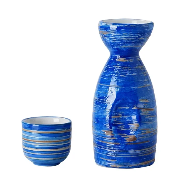 Japoniškas sake puodelių rinkinys – mėlynas (4 taurelės + ąsotėlis) - Image 2